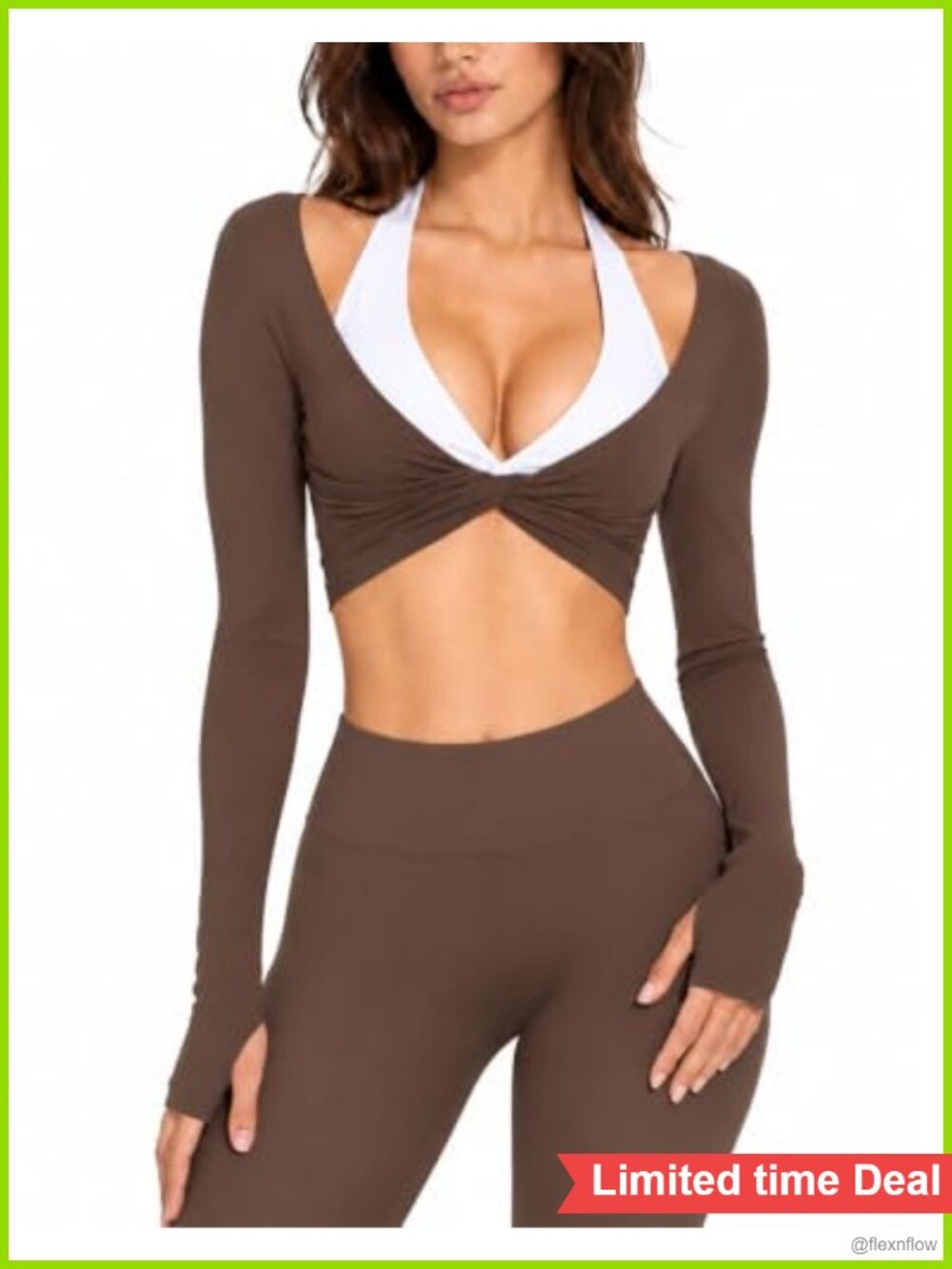 Women 2 Piece Workout Set Long Sleeve Twist Top Leggings Pilates Yoga